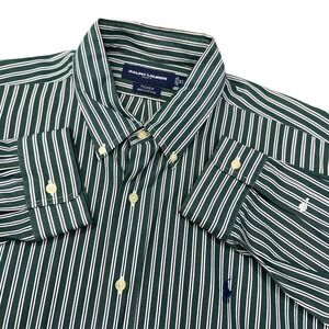 Ralph Lauren Golf Tilden Button Down Shirt Mens XL Green White Stripe 100 Cotton